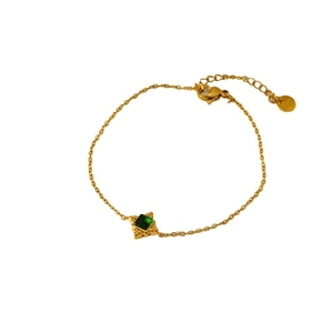 Minimalist gold stainless steel bracelet featuring a vintage green glass pendant for women