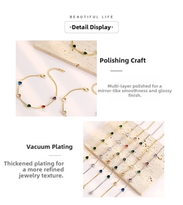 Detailed view of heart-shaped multi-color zircon bracelet with vacuum plating and polishing