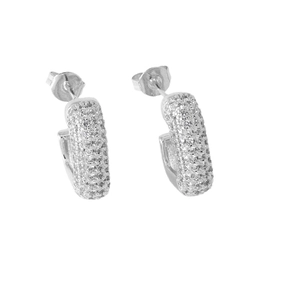 Elegant silver geometric C-shape earrings set with sparkling micro-pave zircons for women