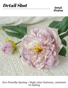 Detail of silk peony with eco-friendly dyeing showing high color fastness and realistic petals
