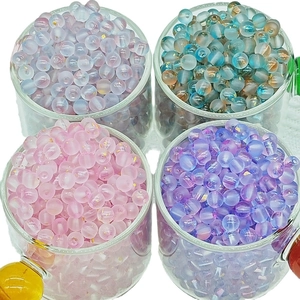 Frosted glass beads with gold foil in pink and blue for DIY jewelry making crafts