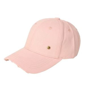 Pink cotton baseball cap with distressed brim and golden metal H logo detail