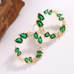 Luxury Copper C-Shaped Hoop Earrings For Women Teardrop Zirconia Inlaid Gold Plated Elegant Fashion Jewelry Wedding Gift