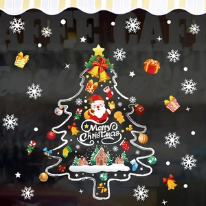 Christmas Window Stickers PVC Static Cling Santa Claus Christmas Tree Snowflakes Reusable Glass Decals Festive Home Decor
