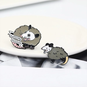 Creative enamel possum pins set with Awesome Possum ribbon and walking opossum design