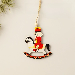 Nutcracker knight on horse wooden Christmas tree ornament with beads and twine