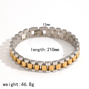 Bracciale da uomo bicolore in acciaio inossidabile argento e oro, stile cinturino orologio
