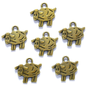 Set of six antique bronze sheep alloy pendants for DIY jewelry and keychain accessories