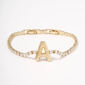 Elegant gold-plated bracelet with letter A pendant and sparkling cubic zirconia stones