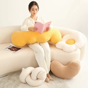 Minimalist flower and wavy lamb wool plush decorative throw pillows for sofa home decor
