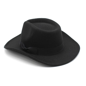 Classic black wool felt western cowboy hat with silk ribbon trim for men and women