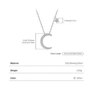 S925 sterling silver moon and star pendant necklace with adjustable 45cm chain
