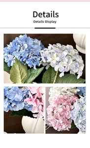 Detailed view of 3D printed hydrangea bouquet petals in blue, pink, and white tones