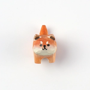 Handcrafted pine wood Shiba Inu dog figurine with artistic faceted wood carving textures