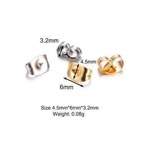 Stainless steel butterfly earring backs in gold and silver colors with 4.5x6x3.2mm dimensions