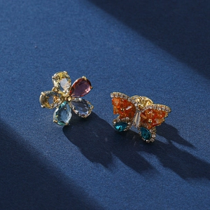 Colorful Crystal Butterfly Flower Brooch Pin Copper Alloy Rhinestone Elegant Jewelry For Women