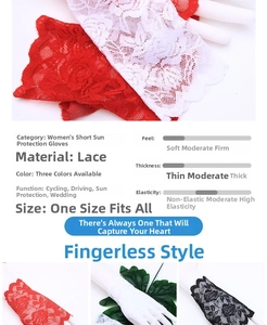 Close-up of elegant floral lace texture on fingerless gloves for driving and UV protection