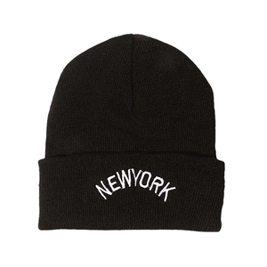 Classic black knitted New York beanie hat with embroidery for winter warmth