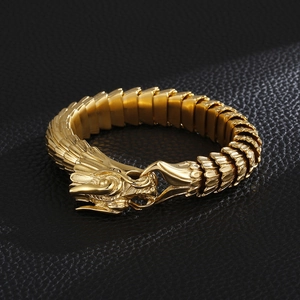 Vintage golden dragon scale bracelet in titanium steel with intricate dragon head design