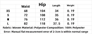 Detailed size chart for the dark gray low waist pleated mini skirt with measurements