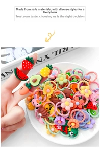 Assorted colorful high-elastic baby hair ties with cute cartoon resin fruit decorations