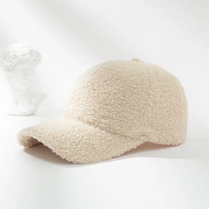 Minimalist beige teddy fleece baseball cap for women with high-quality lamb wool texture