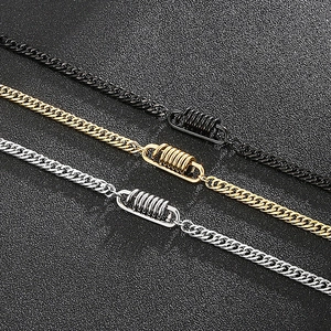 Bracciale A Catena Curb In Acciaio Inossidabile Con Molla Centrale Gioielli Punk Hip Hop Per Uomini Donne