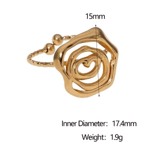 18k gold plated stainless steel open ring with irregular golden rose flower design