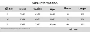 Detailed size chart for off-shoulder pleated maxi dress with S, M, L measurements in cm