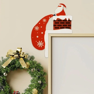 Christmas Door Frame Corner Decoration Santa Claus Chimney Wooden Self-Adhesive Wall Sticker Holiday Party Ornament