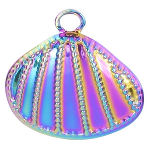 Rainbow shell pendant in 18k plated stainless steel with iridescent finish on white background