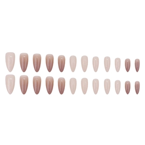 Elegant nude gradient almond press-on nails with silver glitter and minimal lines