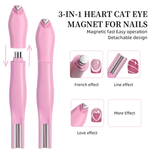 3-in-1 heart cat eye nail magnet tool for French lines and heart shapes in soft pink