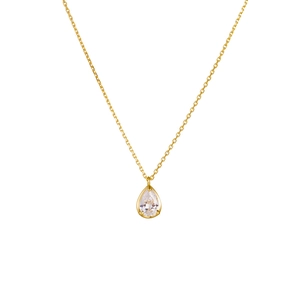 Minimalist S925 sterling silver gold necklace featuring a pear-cut cubic zirconia pendant