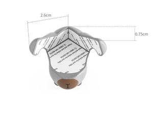 Schema tecnico dei paraspigoli in silicone con misure dettagliate per la sicurezza bimbi