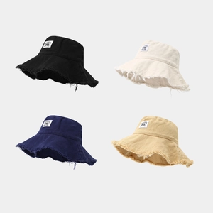 Chapeau Bob Rétro À Bords Effilochés Toile De Coton Écusson Brooklyn Protection Solaire Streetwear Femmes Hommes