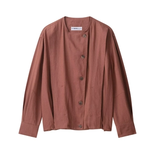 Women Loose Single-Breasted Jacket Long Sleeve Casual Suede Texture Carmine Red Woven Top Vintage Style