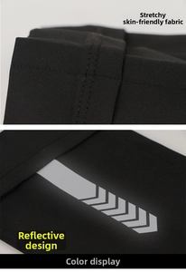 Close-up of elastic skin-friendly fabric and silver reflective strip on the running armband