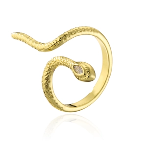 Gold 18K plated snake ring for women with marquise zircon stone and scale texture