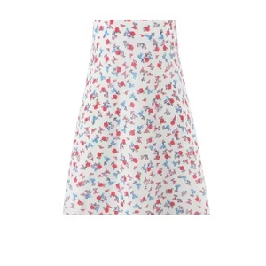 Robe licou fleurie style français avec col en V et motif floral rouge et bleu sur blanc