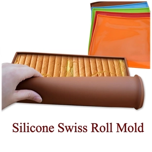 Flexible silicone Swiss roll cake mold for baking in brown and various colors