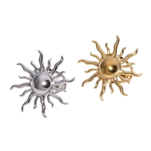 Minimalist stainless steel sunflower rings in gold and silver finish on white background