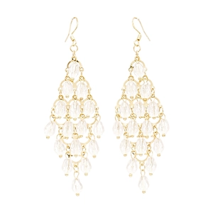 Elegant gold drop earrings with clear faceted crystal beads and tassel dangle fringe