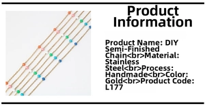 Detailed macro view of gold-plated stainless steel chain with colorful handmade beads