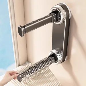Hanger Storage Rack Suction Cup Retractable Wall Mounted No-Drill ABS Aluminum Folding Clothes Drying Rod Balcony Bathroom