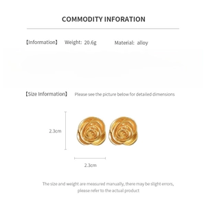 Detail specifications for vintage golden flower earrings showing size 2.3cm and 20.6g weight