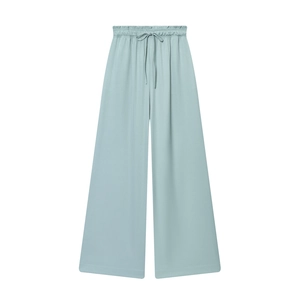 Mint green high waist wide leg trousers with elastic drawstring waistband and fluid drape