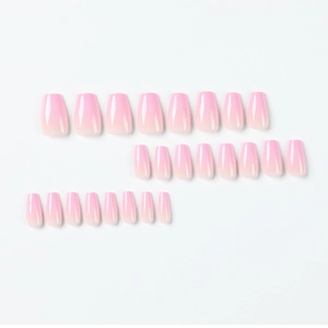 24 pieces of gradient pink coffin-shaped press-on nails with a glossy finish