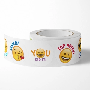 500pcs roll of colorful emoji reward stickers with motivational English phrases for kids