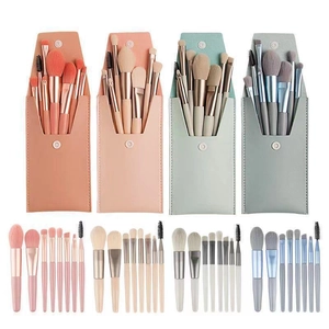 Macaron Makeup Brushes Soft Synthetic Fiber Bristles Portable Travel Cosmetic Tools For Eyeshadow Powder With Pouch